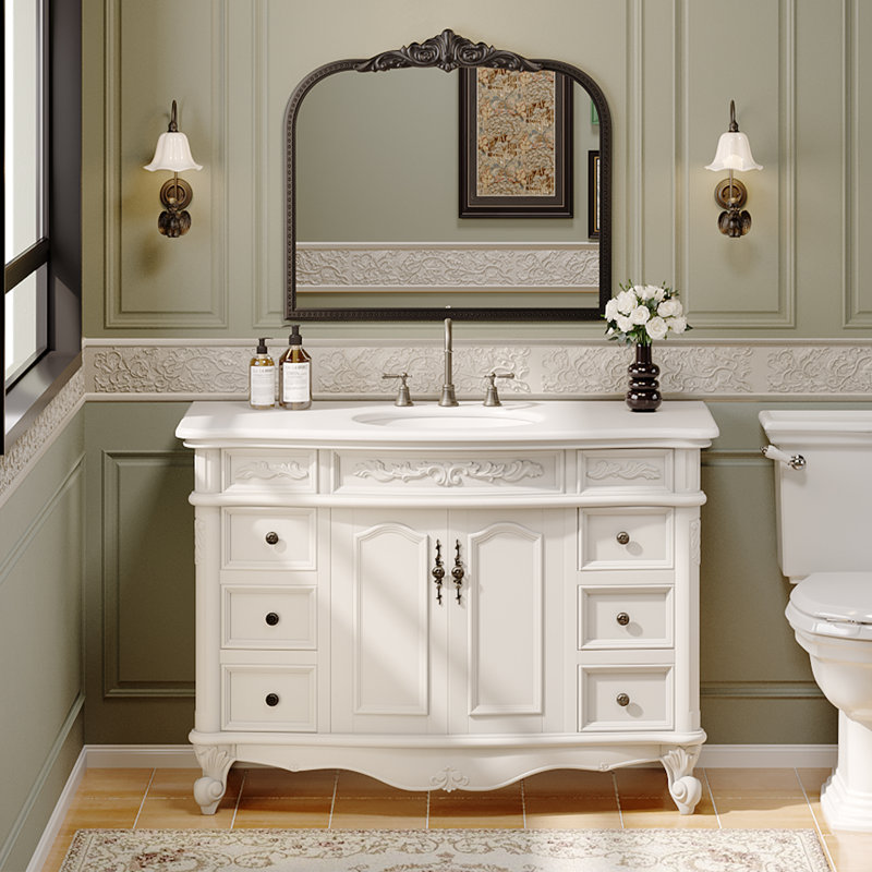Antique White 48" Freestanding Single Vanity with Quartz Top