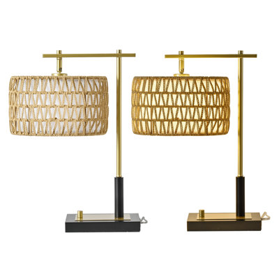 Ensemble de 2 lampes de table en corde tissée jaune avec abat-jour en tissu blanc, lampes de chevet de 19 pouces avec douilles E26
