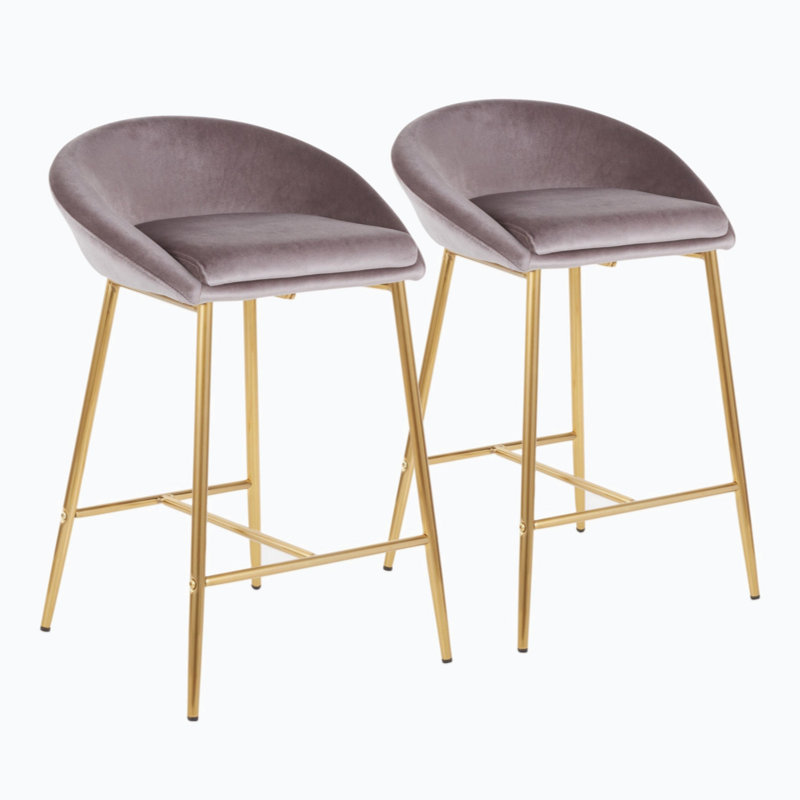 Tabouret de comptoir 26 po avec cadre et velours Glam par Lumisource - ensemble de 2, Argent, Or