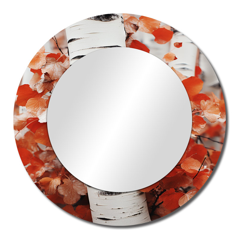 Orange orange, fleurs blanches, miroir mural rond Aspen Colorado - États-Unis, reproduction d'art en métal, 23 po x 23 po