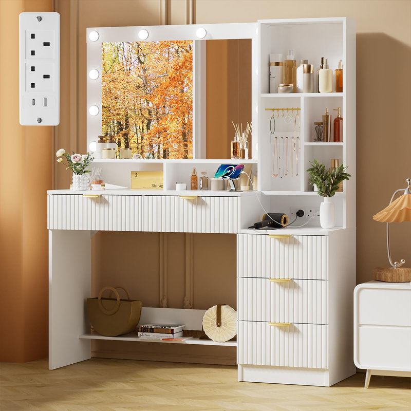 Dressing Table with Mirror and Lights, White