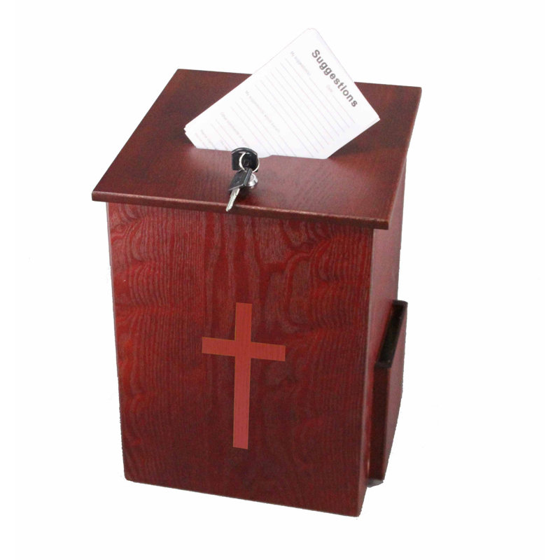 Boîte de collecte de fonds Wood Church, H 14,2 po x l 9,4 po x P 9,4 po, Marron / rouge