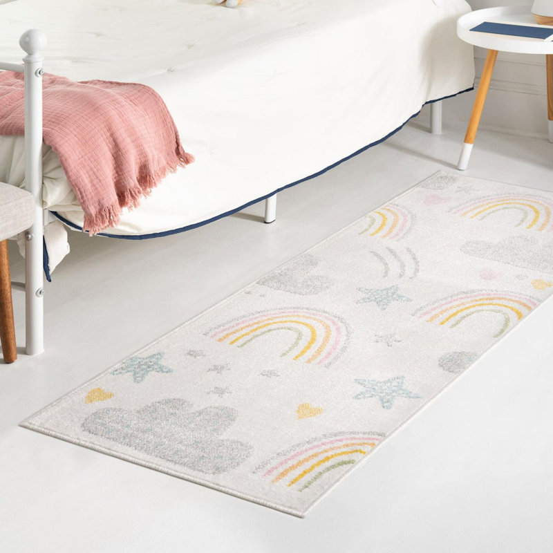 Tapis pour enfant Whimsy, Tapis de couloir 2 pi 2 po x 3 pi 11 po, Bleu / jaune / crème
