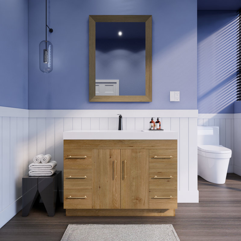 48'' Single Bathroom Vanity with Acrylic Top, Teak Oak