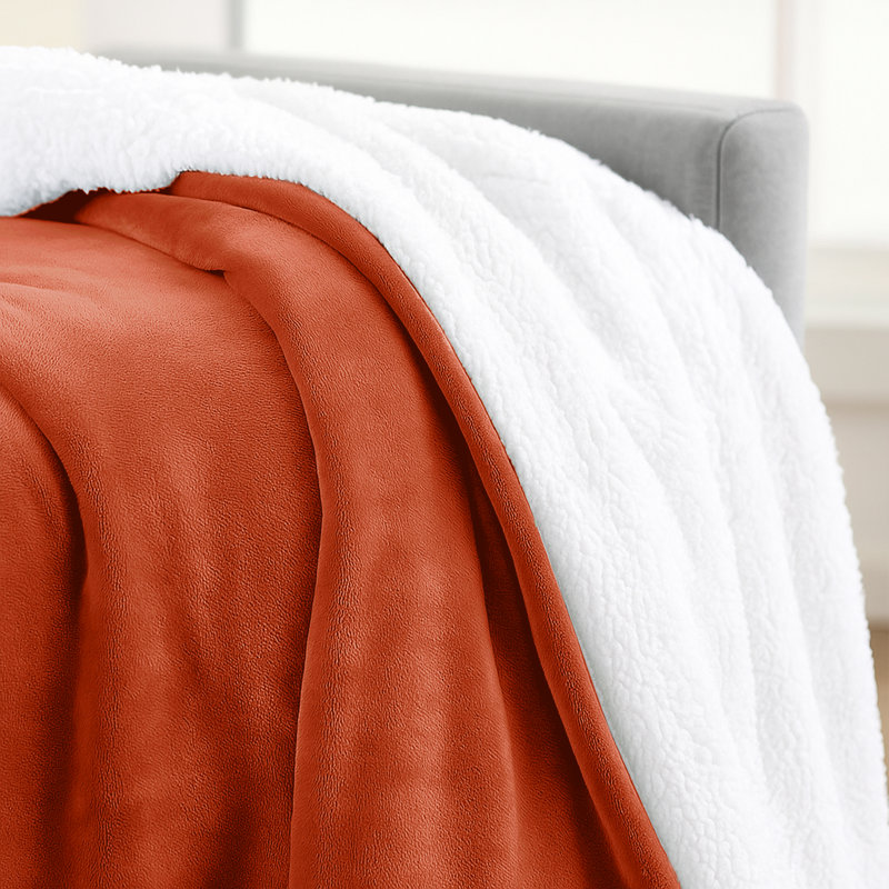 Sherpa Fleece Fur Thick Reversible Blanket Throw, 200cm x 240cm, Rust