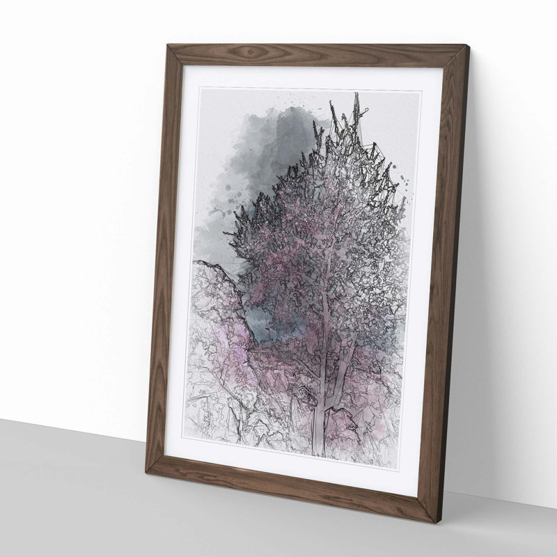 Pink Trees in Malaga Spain - Picture Frame Graphic Art Print, 76cm H x 50cm W x 2cm D, Walnut