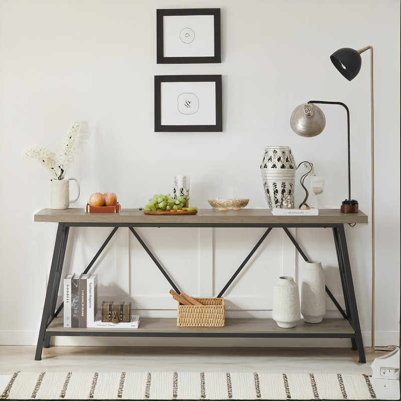 Versatile Extra Long Sofa Table with Sturdy Construction and Ample Storage, Grey