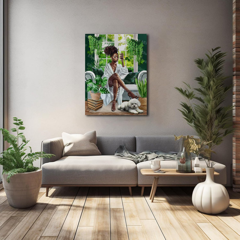 American Wall Art, fille noire, toile, décoration, botanique, femme noire