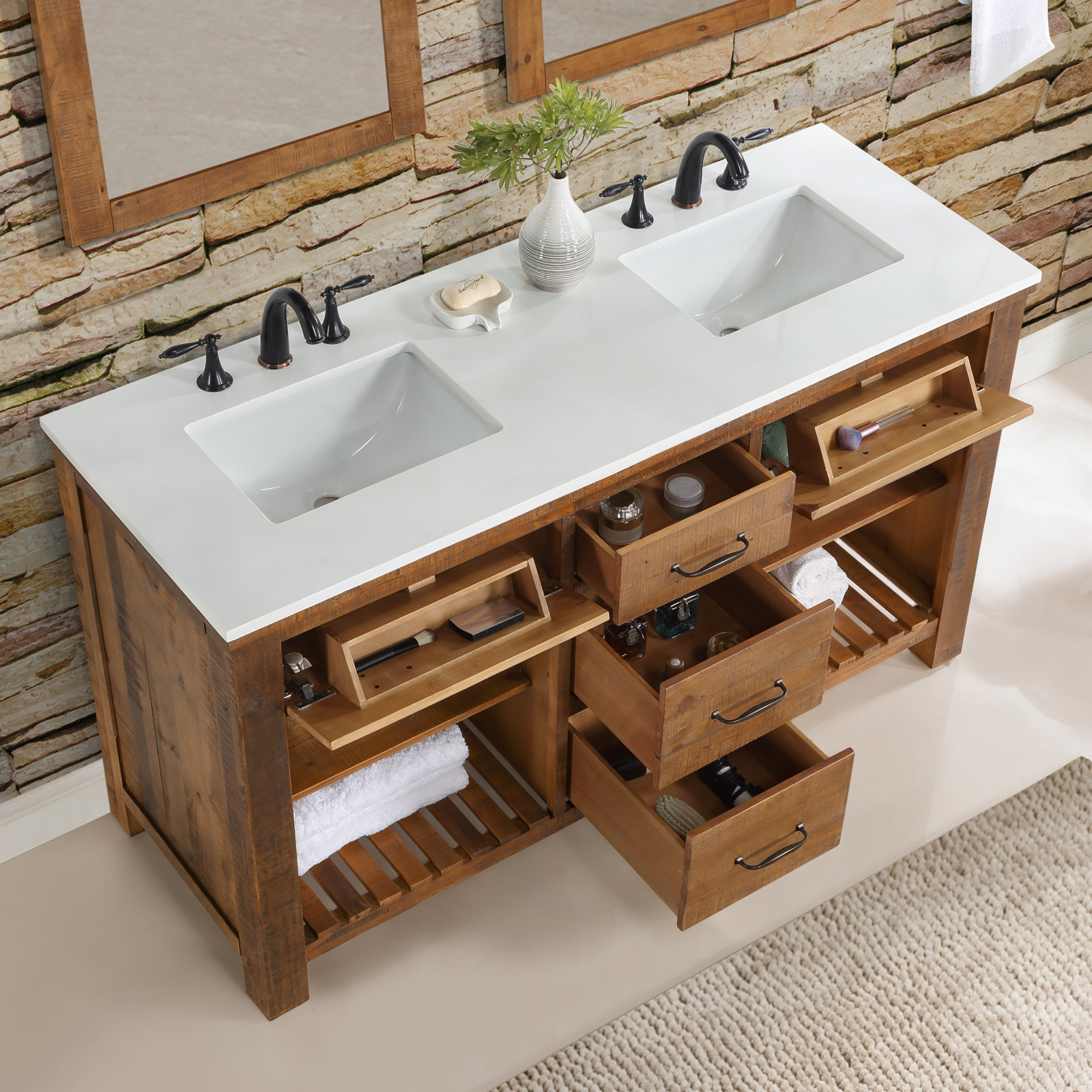 Marlie 60'' Double Bathroom Vanity with Quartz Top