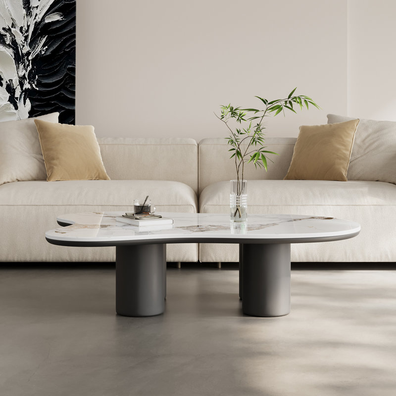 Table basse 48 po en forme de nuage à pieds noirs et blancs, table basse luxueuse en pierre frittée