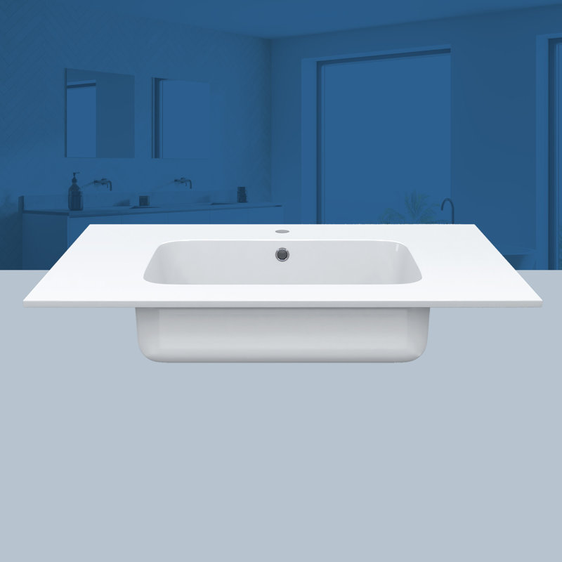 36 Inch Solid Surface Bathroom Vanity Top with Integrated Sink, Slim 0.56" Thick Countertop, Bright White Modern Design, Lightweight & Easy Install