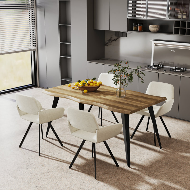 5-Piece Dining Set with Swivel Upholstered Chairs and Rectangular Table - 2 Colour Options for Kitchen Dining Room, Beige