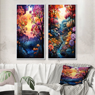 Purple And Pink Forest Canopy - Forest Wall Art Prints Set Of 2