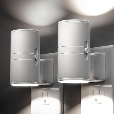 Cylinder Wall Light White Plug-In Night Light With Light Sensor, 5000K Daylight, Sliding Dimmer