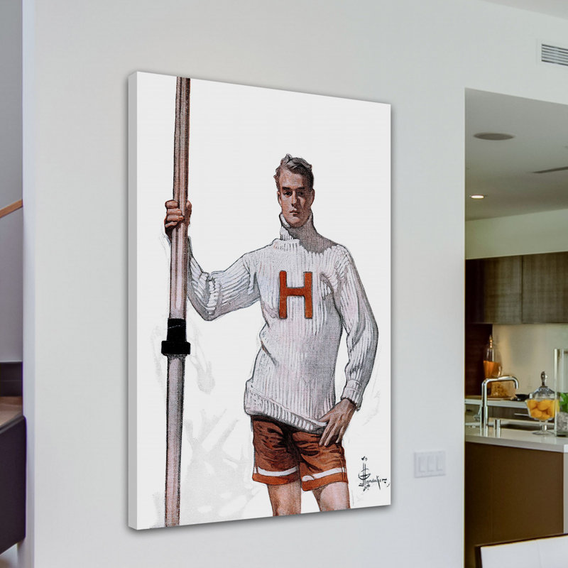 « harvard pôle vaulter » par j.c. leyendecker, reproduction d’art sur toile tendue, H 60 po x l 40po x P 1,5 po