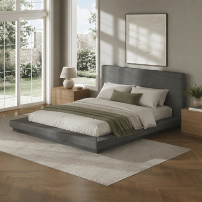 Queen Size Modern Bed Frame with Padded Headboard