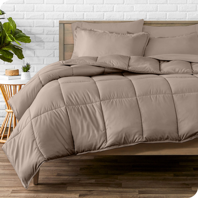 Lit dans un sac en microfibre 1800 de qualité supérieure 1800, Très grand édredon + 6 pièces supplémentaires, Taupe / taupe