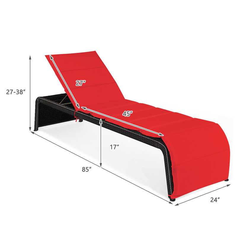 Chaise longue inclinable avec coussin Luciana, Rouge
