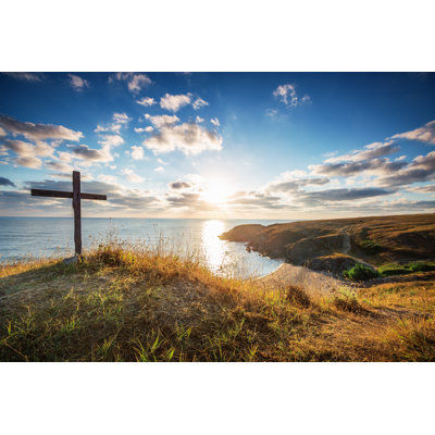 Christian Cross on Beach 1 Piece Wrapped Canvas Wall Art