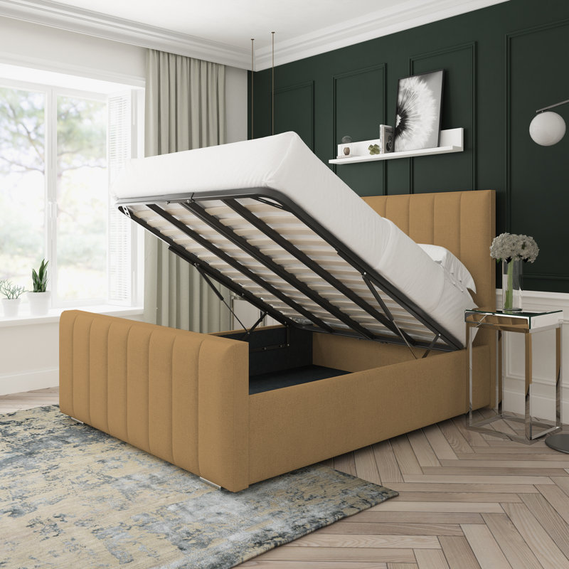 Oakley Wool Upholstered Ottoman Bed Frame, Latte, Double (4'6)