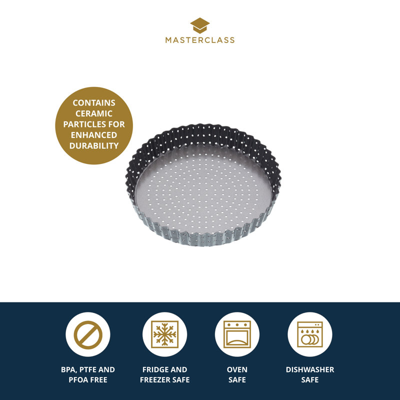 MasterClass Crusty Bake Non-stick Fluted Round Quiche Tin, 4cm H x 20cm W x 20cm D
