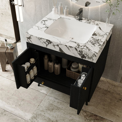 Contemporary  Free-standing Bathroom Vanity with Faux Marble Top & Ceramic Sink