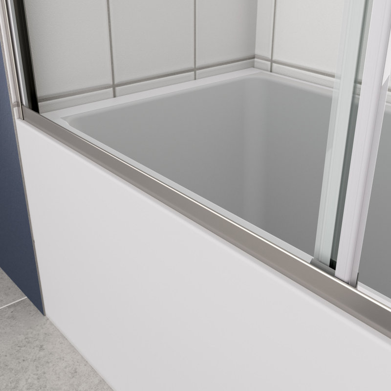 Porte de douche de baignoire, porte coulissante, avec verre trempé de 1/4 po et 56-60 po x 58 po, Chrome chrome