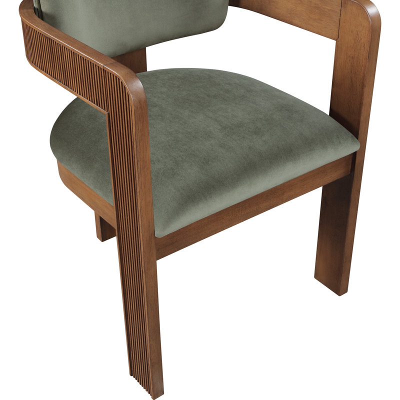 Chaise rembourrée Sacha Frink, Velours vert, Brun noyer