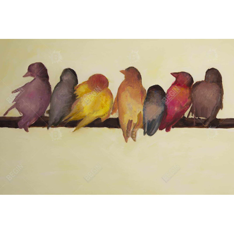 «Bird Family Beige», toile encadrée | Art mural Home Decor, H 37,25 po x l 25,25 po