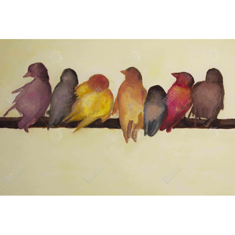 Bird Family - Yellow Living, H 36 po x l 24 po, Noir