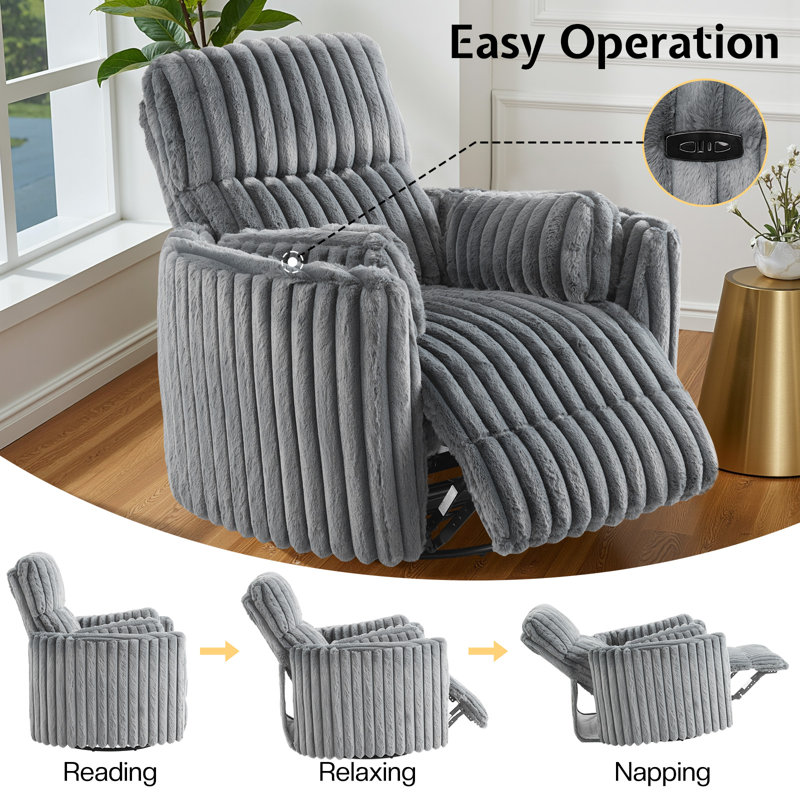 Power Swivel Rocking Recliner chair, Black Faux Fur