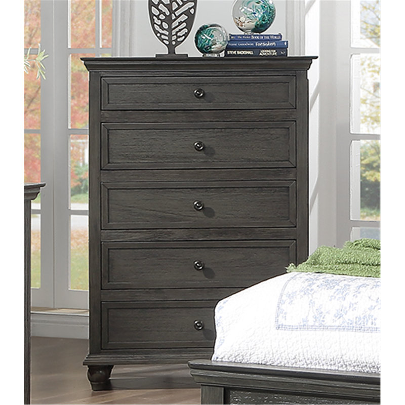 Commode 5 tiroirs Maugansville, gris