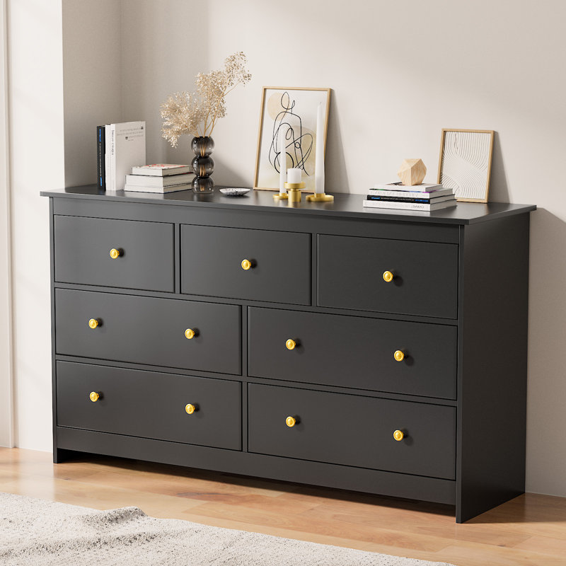 Marizela 55'' W 7 - Drawer Dresser,Black Dresser, Black