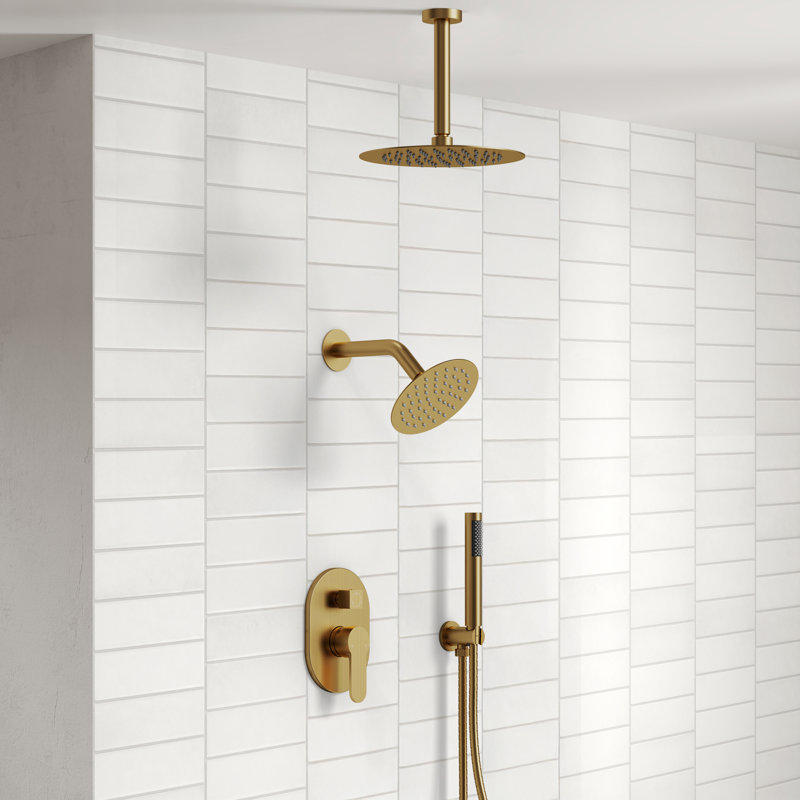 Ceiling Mount High-Pressure Rainfall Shower Faucet, Dual Showerheads System with Rough-in Valve, Handheld Shower
