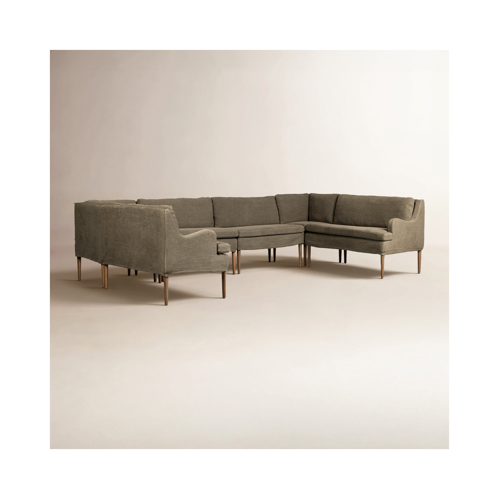 Aurelia Dining Banquette, Broadway Olive Linen, 34.5" H x 131" W x 75" D