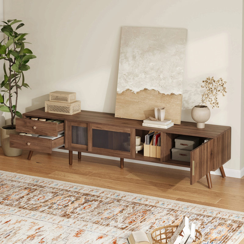 Meuble télé 76 po avec portes en verre 76 po Modern Minimal Modern Doors