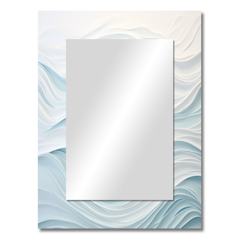 Bleu et blanc Simplicity Wave - miroir mural décoratif en marbre, miroir bleu, impression d'art en métal, 32 po x 24 po
