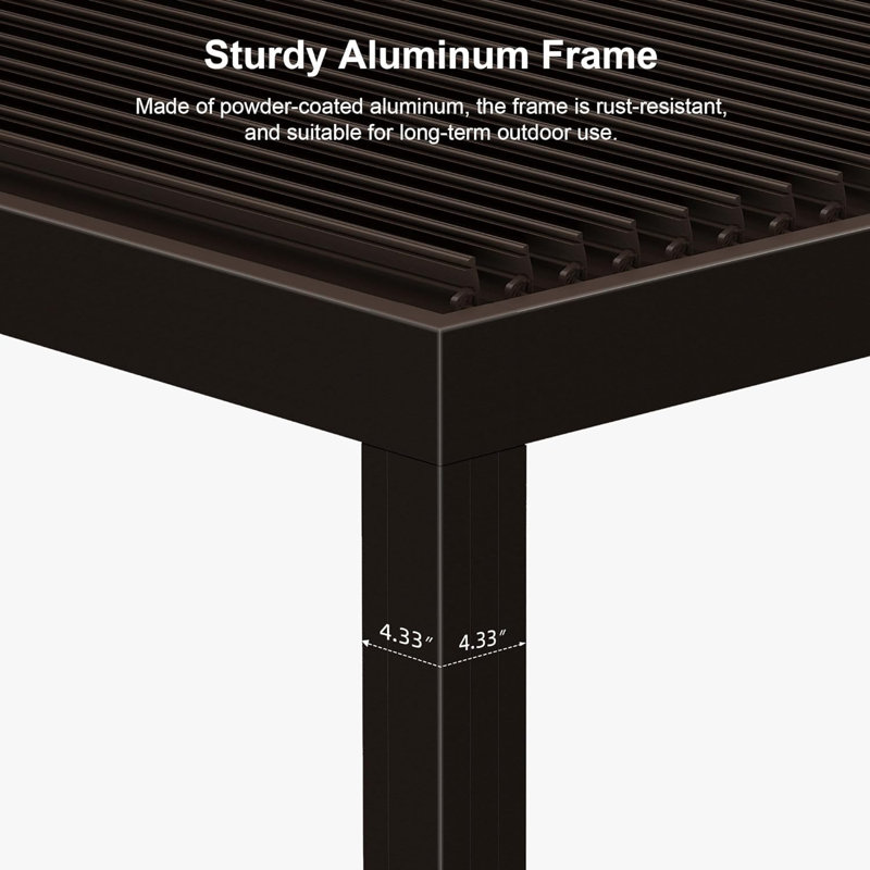 14 Ft. W x 12 Ft. D Aluminum Pergola with Roller Shade, 1 Long Side