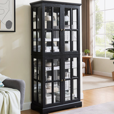 Exquisite Curio Display Cabinet With Four Glass Doors And Adjustable Shelves, Ideal For Showcasing Collectibles In Home Or Office