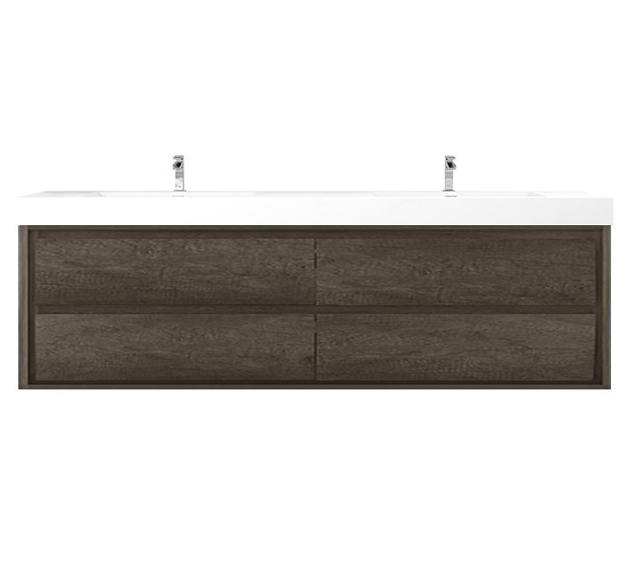 Ensemble de meuble-lavabo double mural 84 po Azden, Chêne fumé