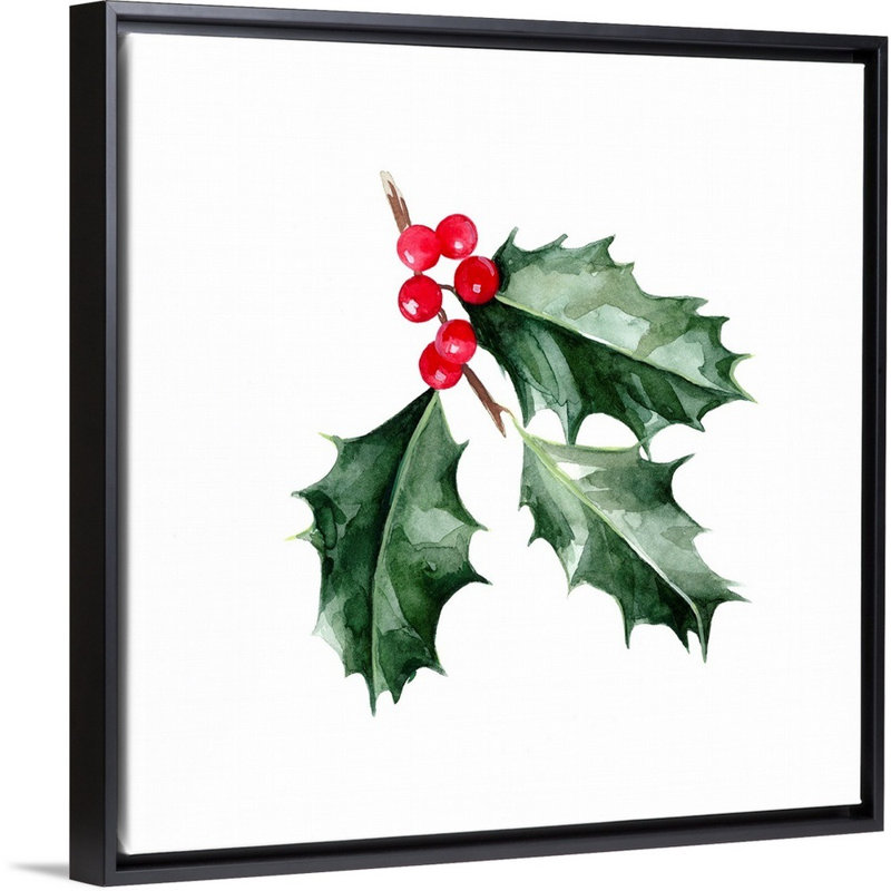 «Christmas Holly I» par Emma Scarvey - reproduction d'art sur toile, H 38 po x l 38 po x P 1,75 po, Cadre noir
