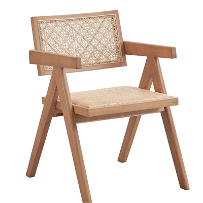 Beige & Natural Arm Chair Of 2 - Solid Wood Frame Cushioned Mid-Century Modern For Tea Drink Area And 2 Legs Chairs Snack