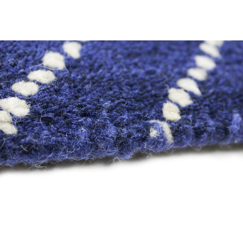 Navy Blue Geometric Wool Tufted Area Rug