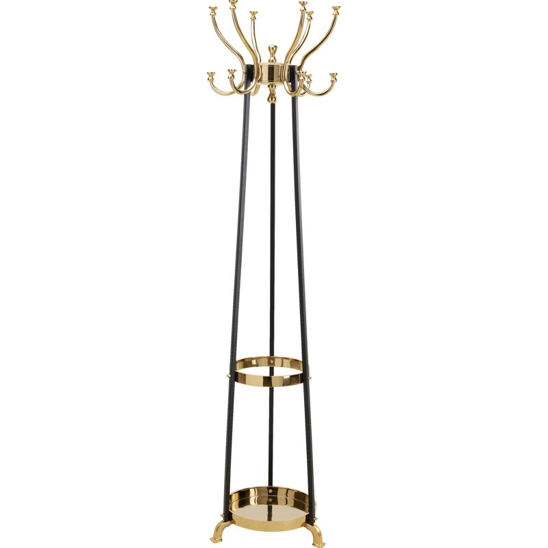 6 - Hook Freestanding Coat Stand with Storage in Gold/Black