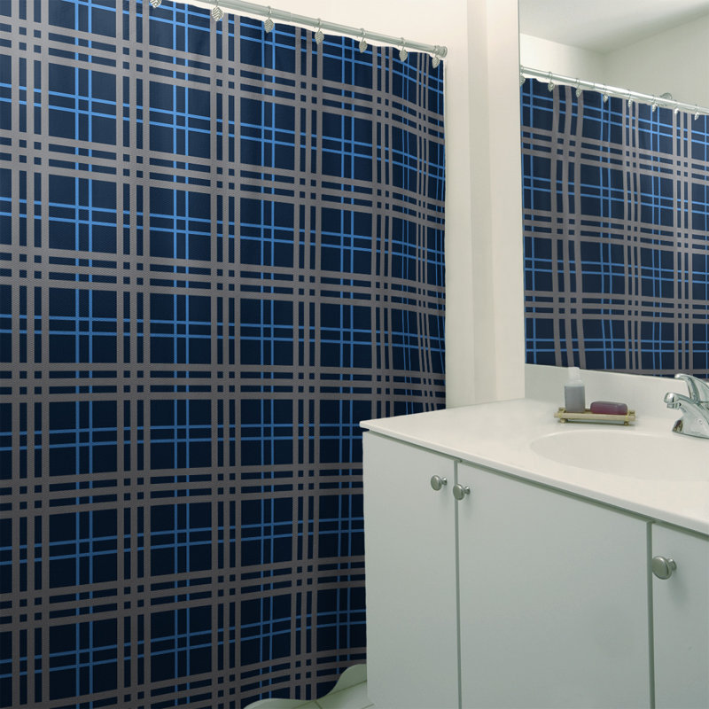 Rideau de douche simple à carreaux Baltimore, Navy/Blue/Silver