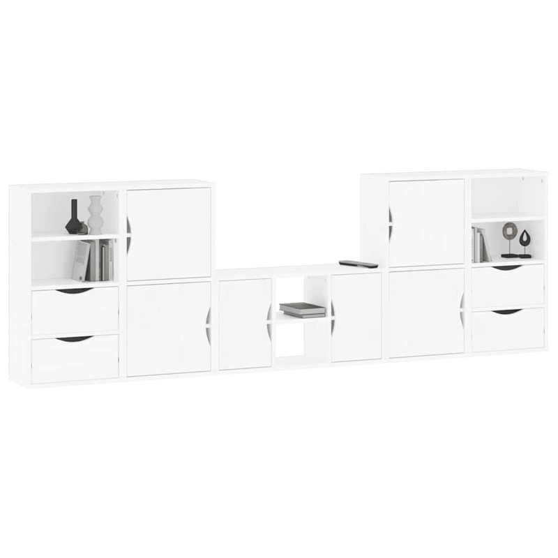 5 Piece TV Units With Storage ODDA Solid Wood Pine, White