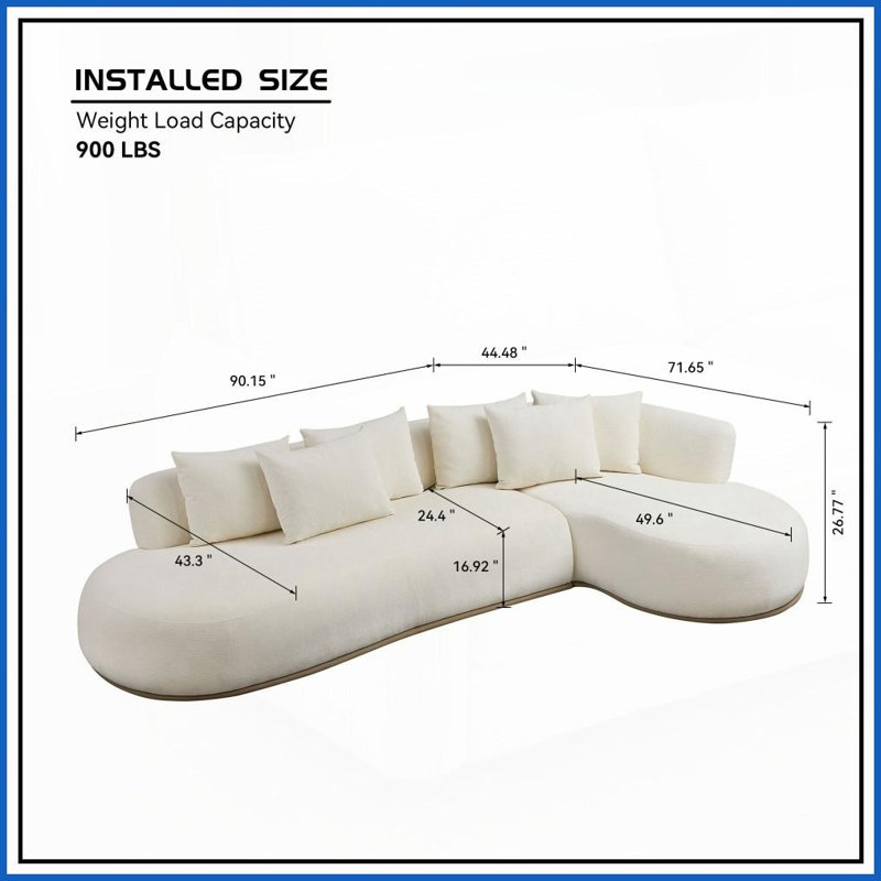 Canapé modulaire en L beige avec base en similicuir - sans assemblage, peut accueillir 6 personnes ou plus pour le salon