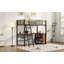 Lit mezzanine simple en métal avec 3 couches de tablettes et bureau en L, noir-392625365-392625362