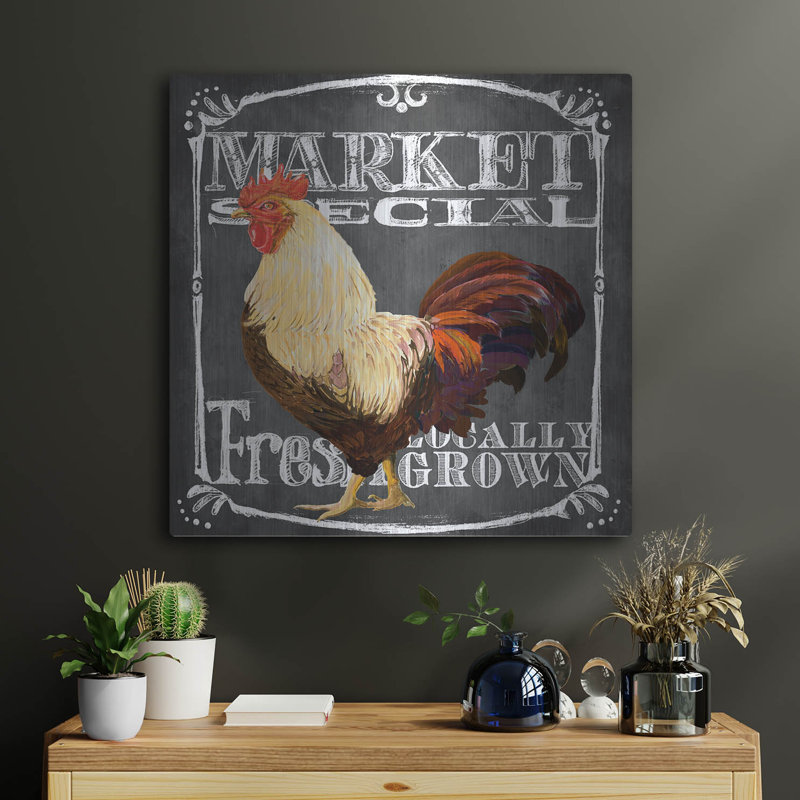 August Grove® «Rooster On Chalkboard 4» par Art Licensing Studio, art mural en métal, H 24 po x l 24 po