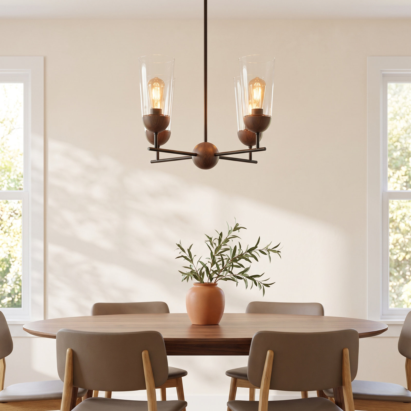 Harstad 4 - Light Sputnik Chandelier, Matte Black/Walnut